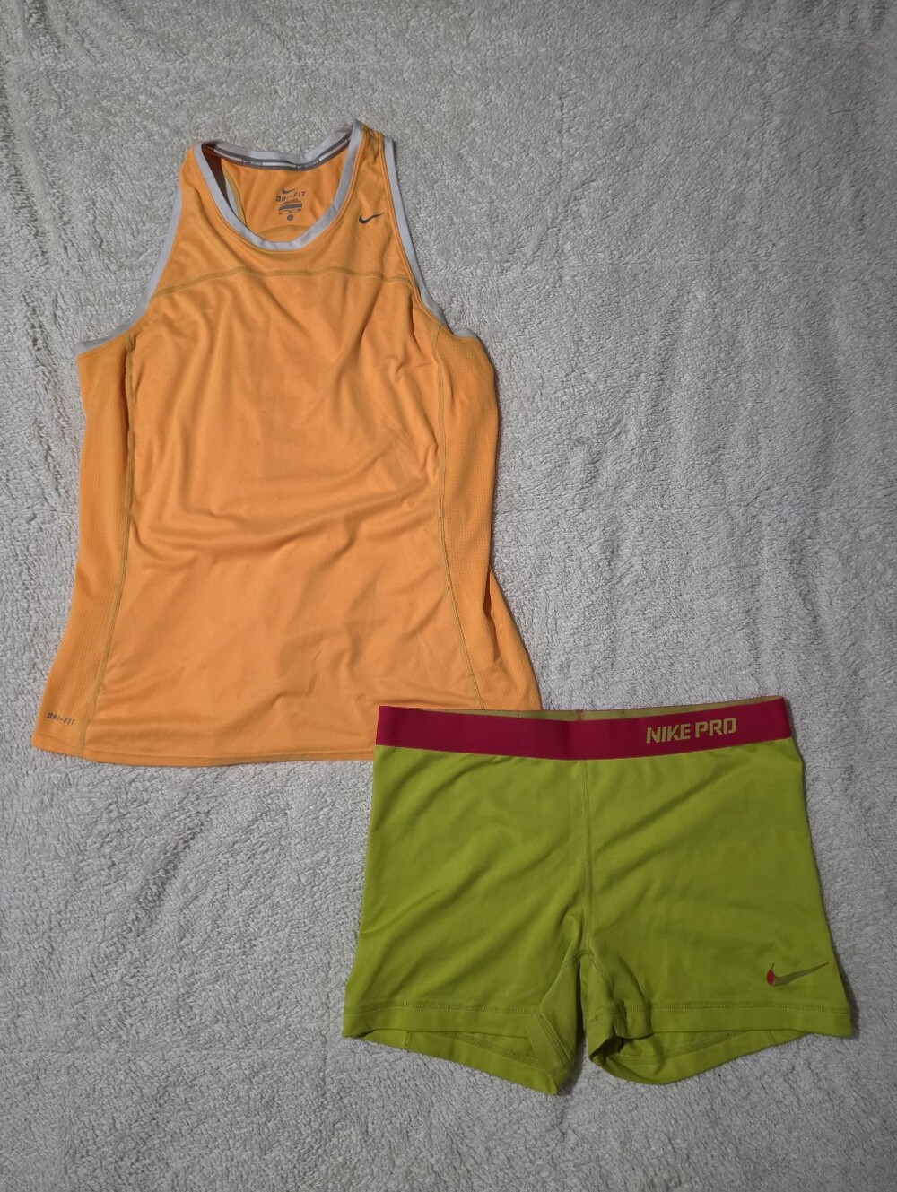 Nike Pro Dri-FIT Lot of 2 Neon Orange Tank Top Neon Yellow Spandex Shorts Sz XL